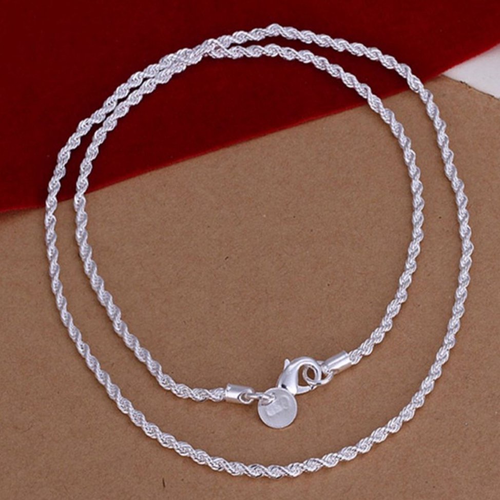 Fashion Exquisite 925 Sterling Silver Twisted Rope Link Chain Lobster Clasp