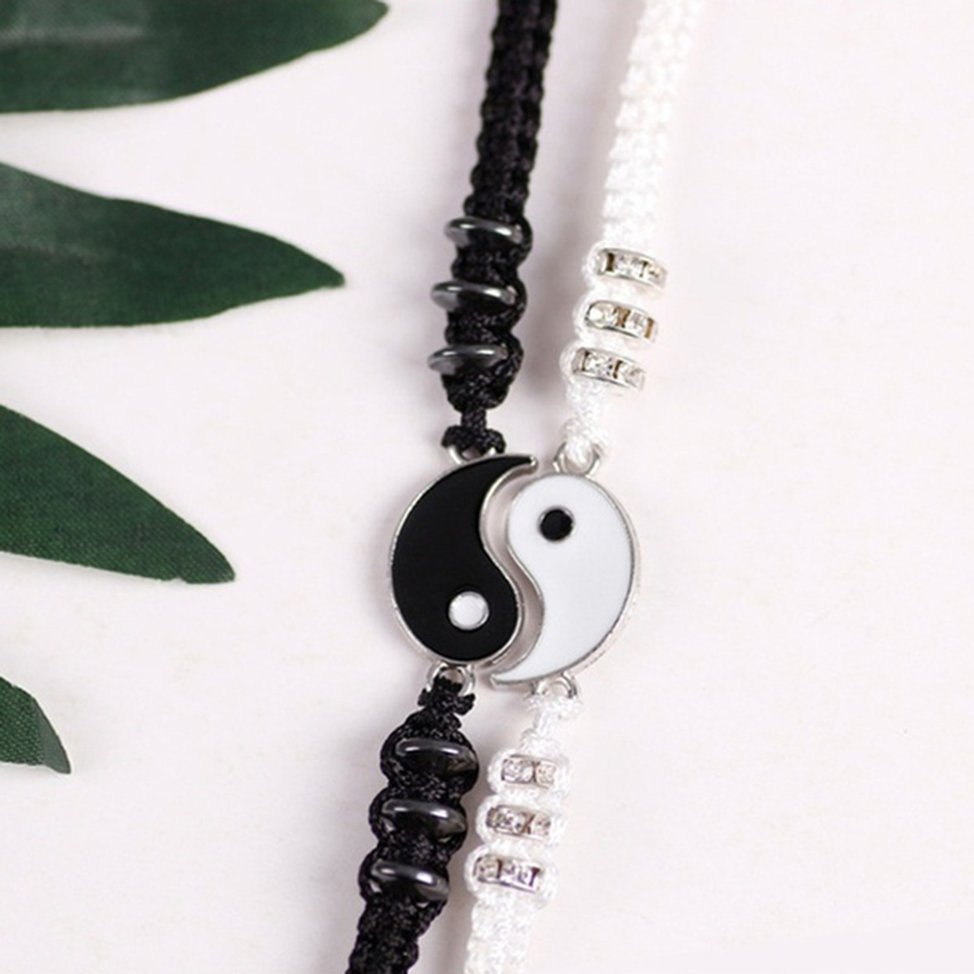 Woven Rope Bracelet Yin Yang Beads Adjustable Couple Pairing Friendship Gift
