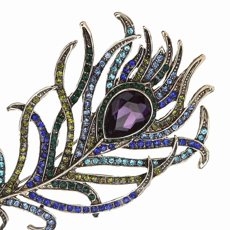Feather Shaped Brooch Pins Clothes For Women Wedding Rhinestone Pins Broches