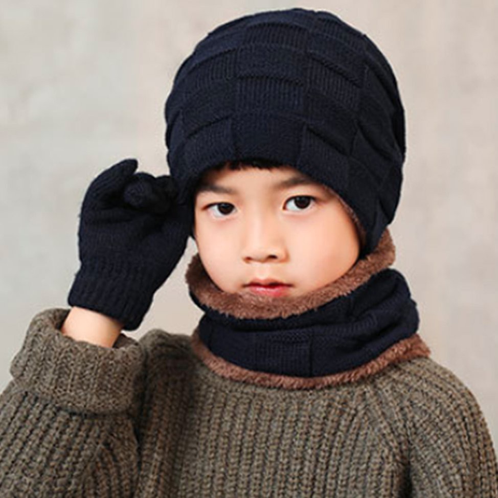 3PCs Kids Hat Scarf Gloves Toddler Knit Warm Fleece Hat Scarf Gloves Set