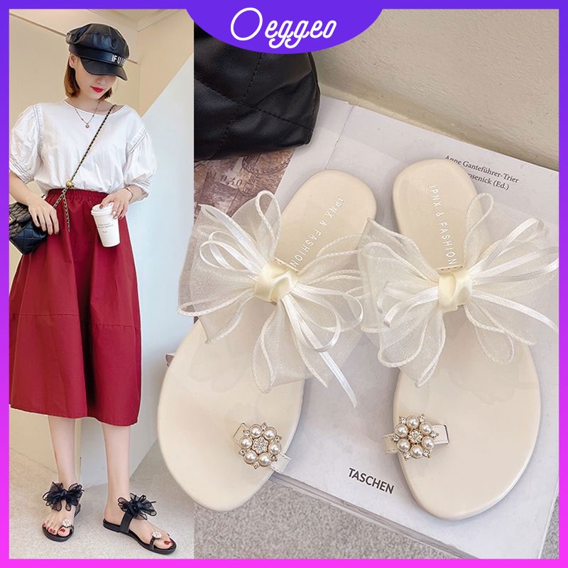 Oeteo Dép Xỏ Ngón Đế Bằng Đính Ngọc Trai Hình Bướm Thời Trang Dành Cho Nữ
