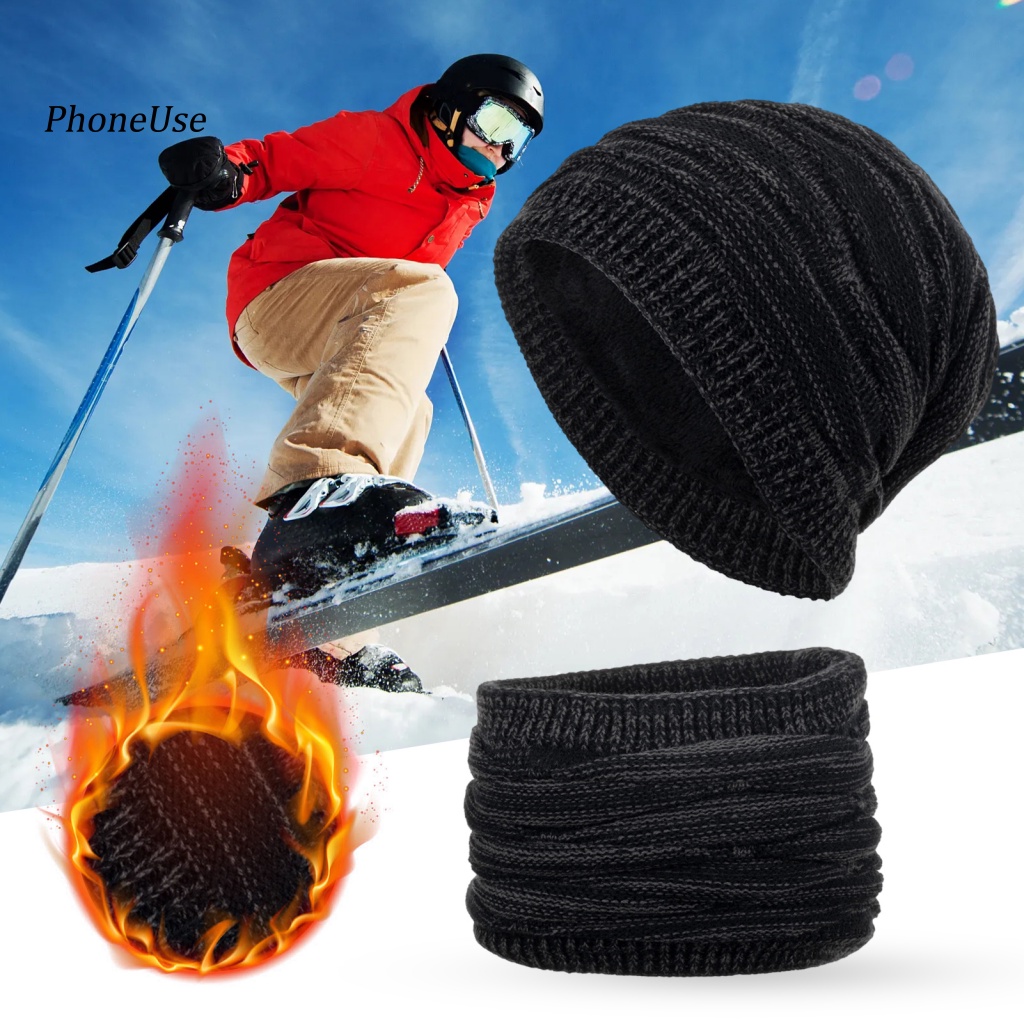 Set 2 Mũ beanie Dệt Kim Mềm Mại Co Giãn Giữ Ấm Mùa Đông Màu Trơn Dành Cho Nam Nữ