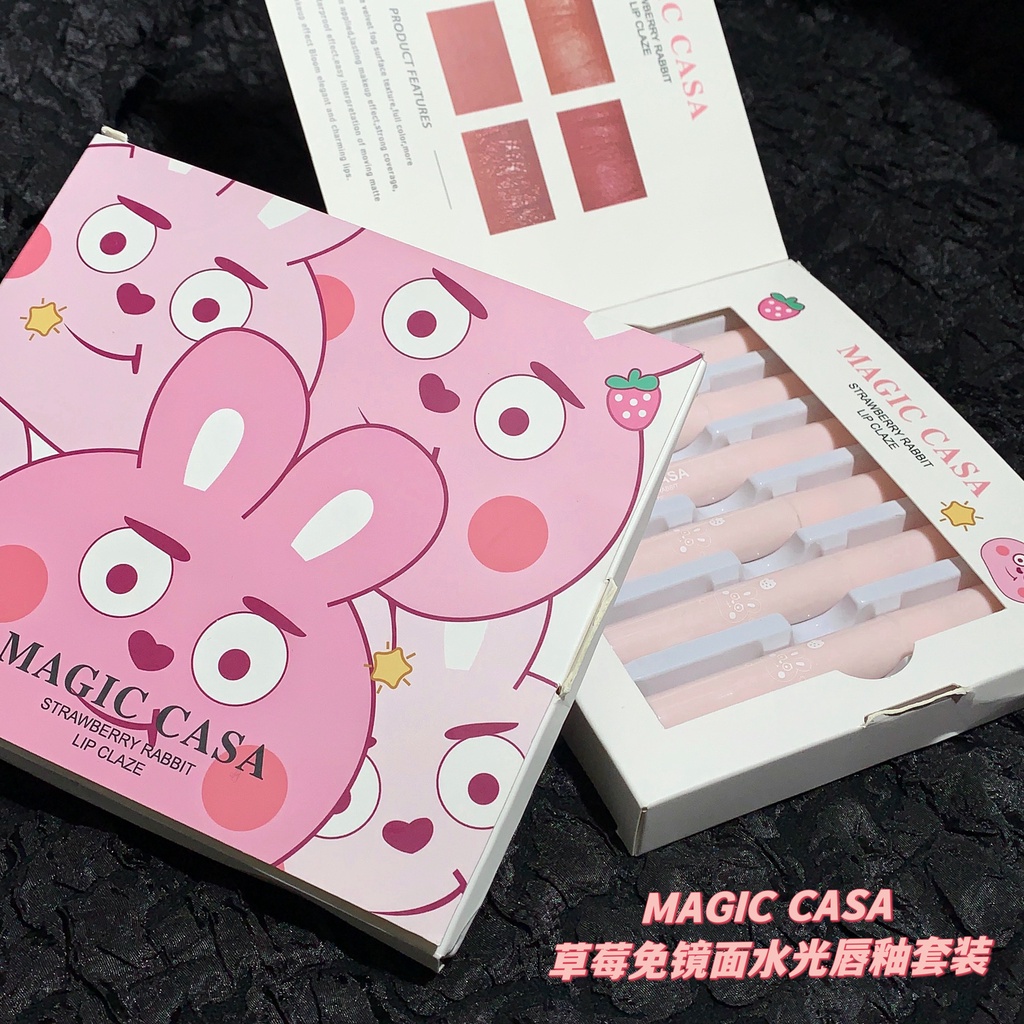 Set 6 Son Bóng Dạng Lỏng MAGIC CASA Lâu Trôi Chống Thấm Nước Thiết Kế Hình Thỏ Dễ Thương