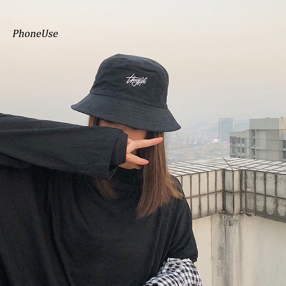 Mũ Bucket Chất Liệu Cotton PU In Chữ Tiếng Anh Thời Trang Cho Nữ