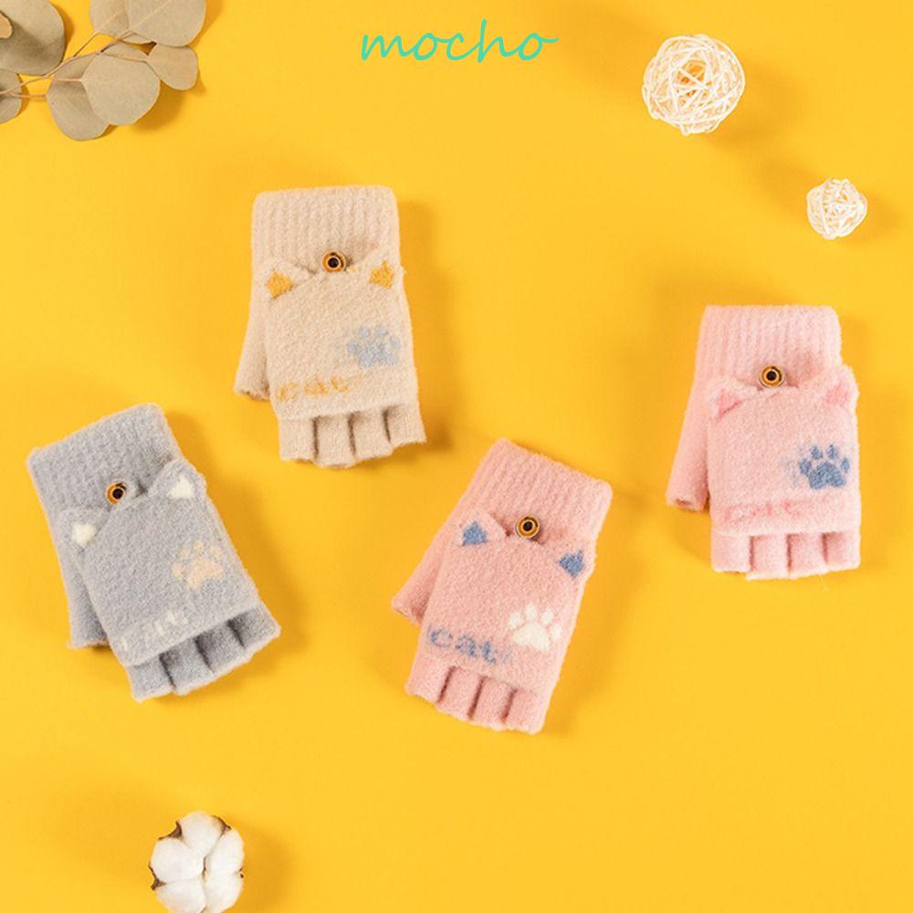 Găng Tay Hở Ngón Giữ Ấm Mùa Thu Đông Họa Tiết Móng Vuốt Mèo Bảo Vệ Tay Chống Gió Có Thể Chạm