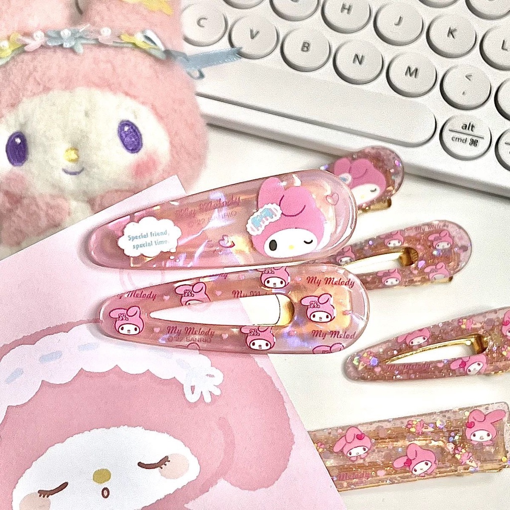 SANRIO Set 2 Kẹp Tóc Màu Laser Hình Kitty Dễ Thương