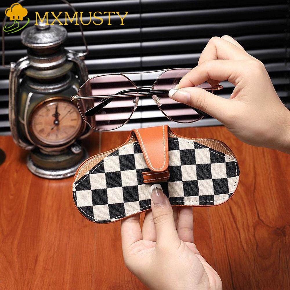 Túi Da PU Họa Tiết Kẻ Sọc Caro Chống Thấm Nước Dùng Đựng Mắt Kính Tiện Dụng