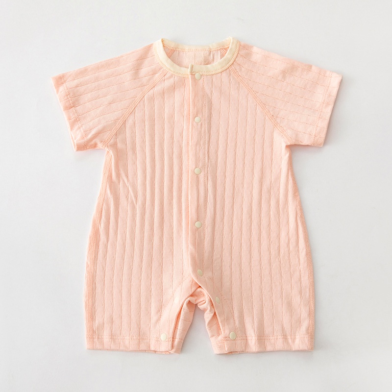 Bộ Áo Liền Quần Bằng Cotton Tay Ngắn Mềm Mại Thoáng Khí Màu Trơn Dành Cho Bé Sơ Sinh