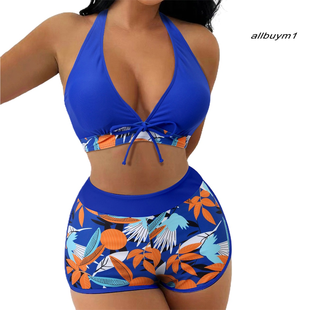 1 Bộ Đồ Bơi Bikini Không Gọng Có Đệm Nâng Ngực Lưng Cao In Họa Tiết Thời Trang Cho Nữ