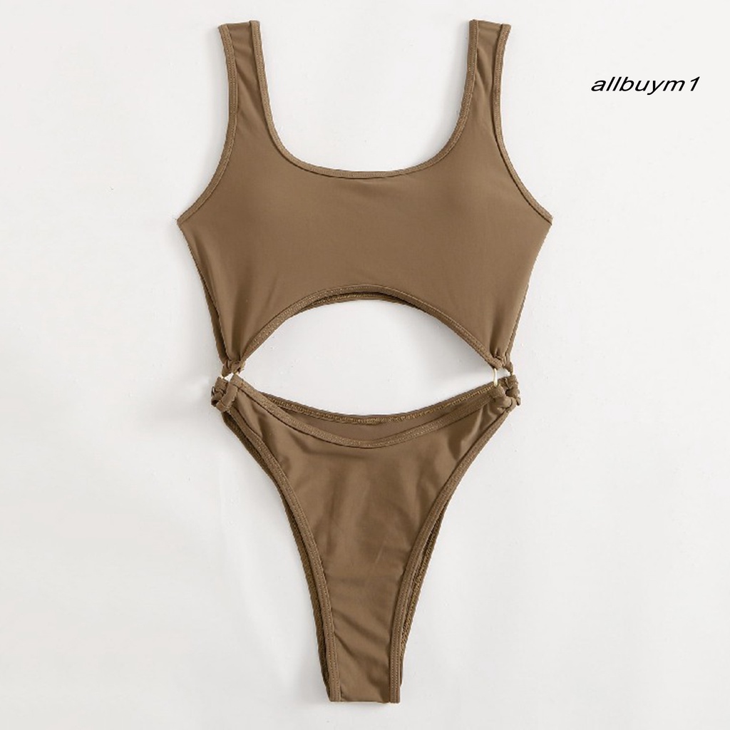 Áo Bơi Thể Thao Một Mảnh Mùa Hè Khô Nhanh Màu Trơn Cổ Chữ U Khoét Rỗng Có Mút Đệm Không Tay Cho Nữ