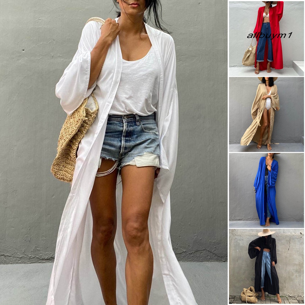 Áo Khoác Ngoài Bikini Bằng Polyester Màu Trơn Chống Nắng Thoáng Khí Dành Cho Nữ