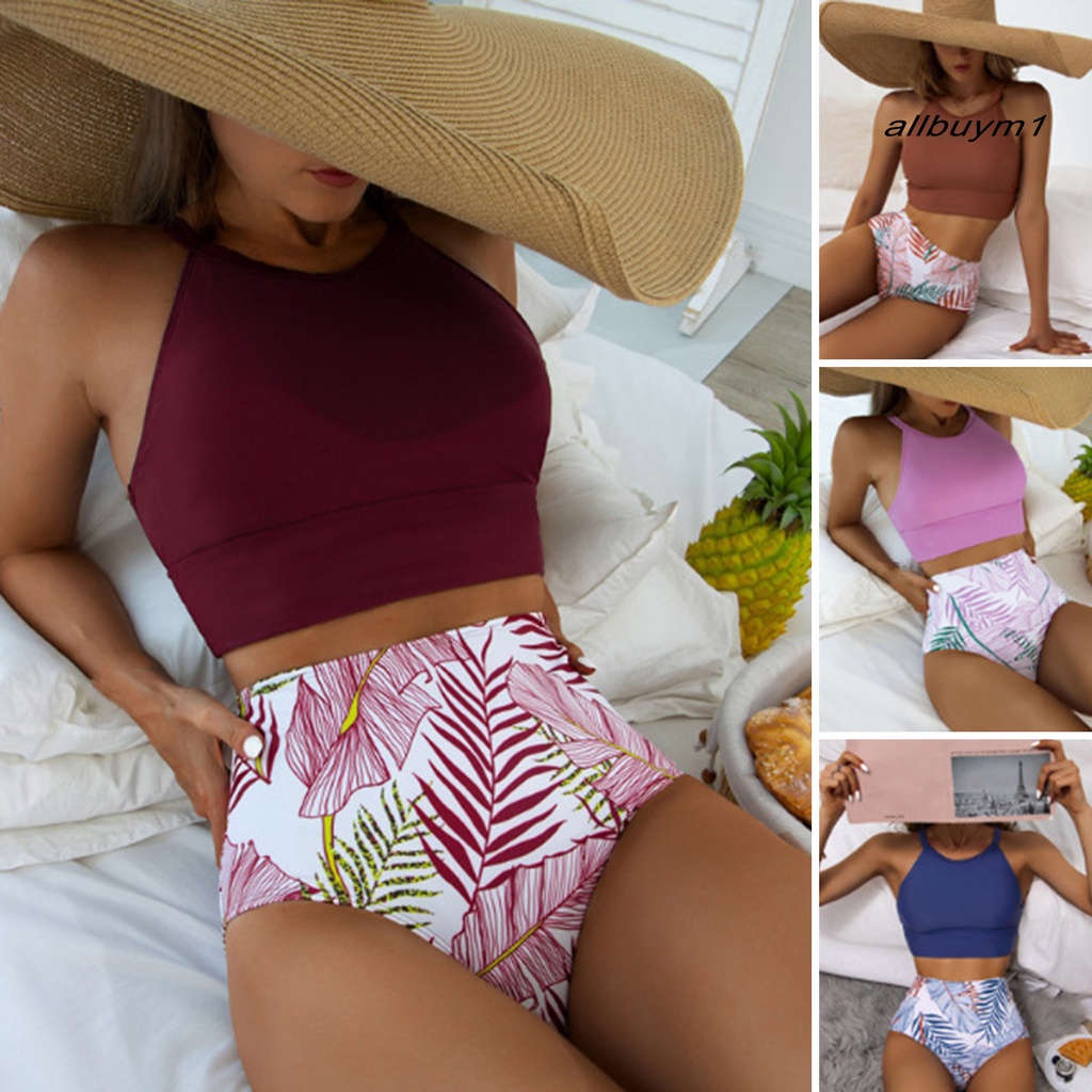 Bộ Bikini 2 Mảnh Có Đệm Nâng Hông Hở Lưng Màu Sắc Trơn In Họa Tiết Lá Cây Có Thể Điều Chỉnh