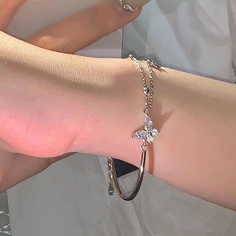Vòng Tay Hợp Kim Hình Bướm Đính Đá Zircon Phong Cách Hàn Quốc