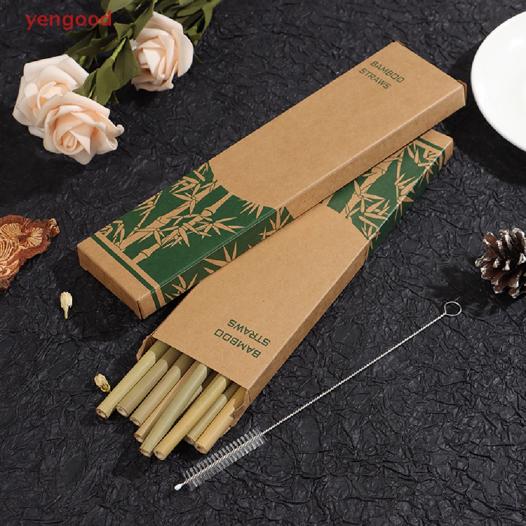 Set 10 Ống Hút Bằng Tre Có Thể Tái Sử Dụng Kèm Cọ Vệ Sinh