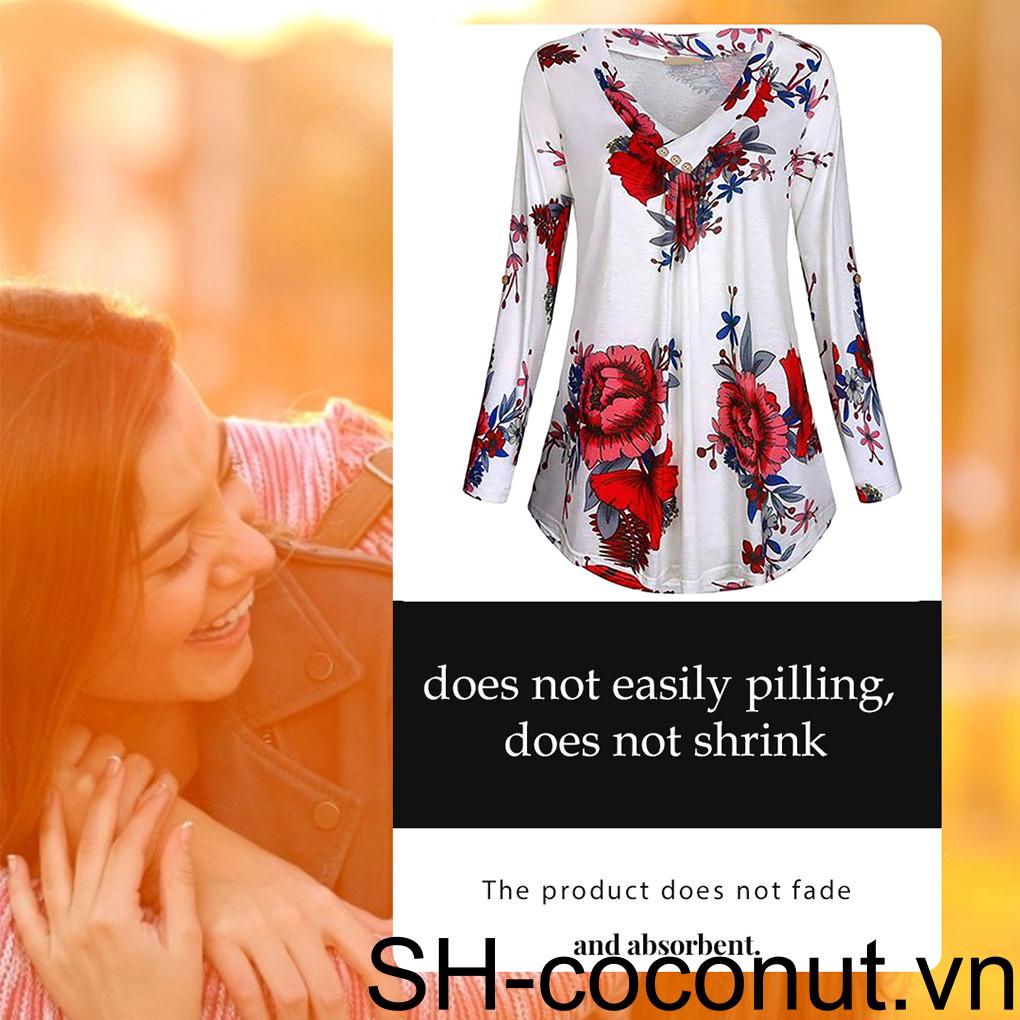 Áo Sơ Mi Tay Dài Cổ Chữ V In Họa Tiết Thời Trang Cho Nữ