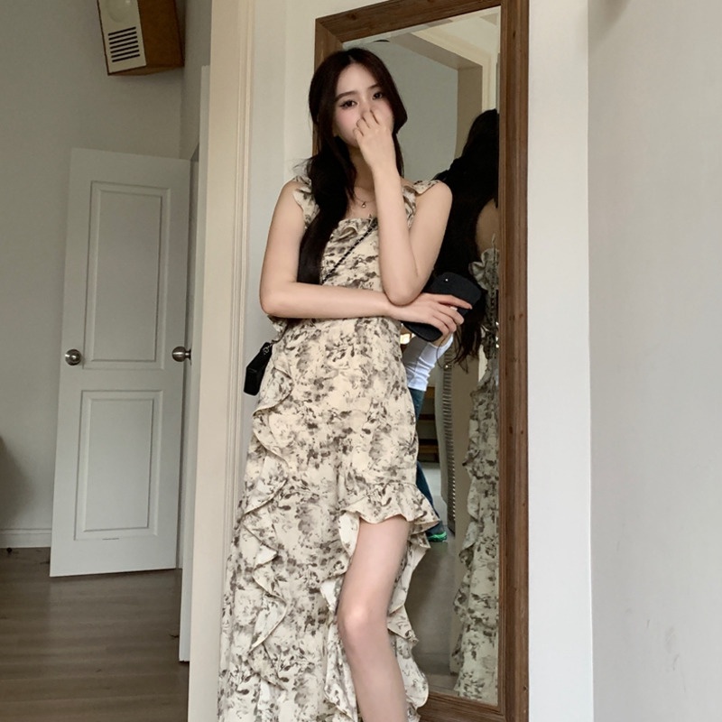 Đầm Voan Hoa Hai Dây Nhuộm Màu Xinh Xắn Theo Phong Cách Mùa Hè