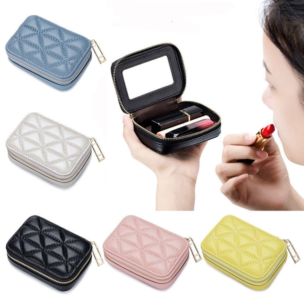 Túi Đựng Đồ Trang Điểm Mini Bằng Da Pu Có Gương Soi Tiện Lợi