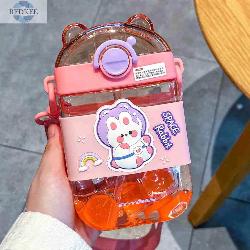 Bình Nước Thể Thao 470ml Có Ống Hút Họa Tiết Gấu Dễ Thương Cho Bé