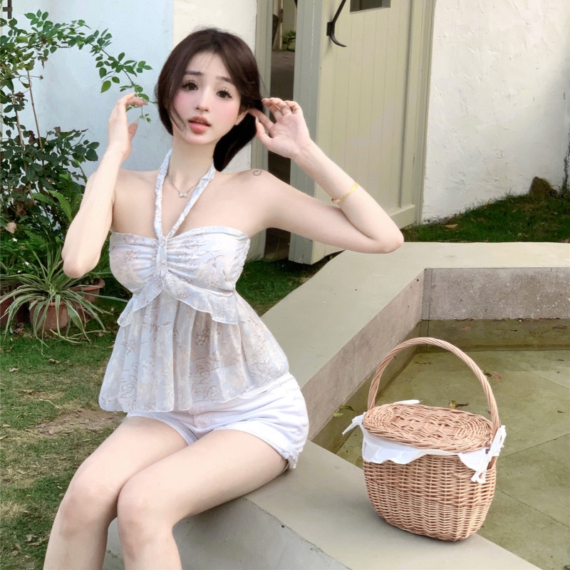 Áo Voan Hai Dây Cổ Yếm In Họa Tiết Hoa Ngọt Ngào Dành Cho Nữ