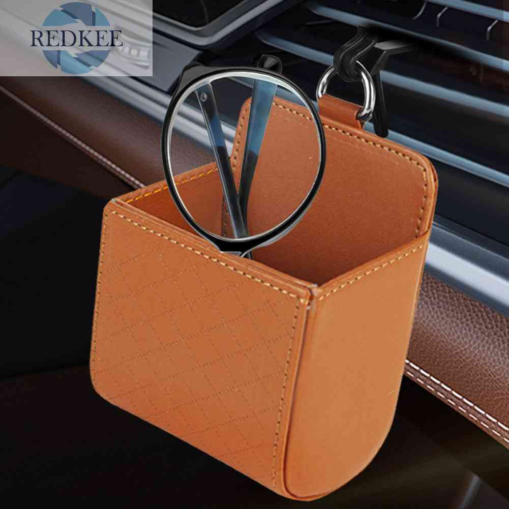 Hộp Đựng Đồ Dùng Bằng Da PU Mềm Gắn Khe Điều Hòa Xe Hơi Tiện Dụng