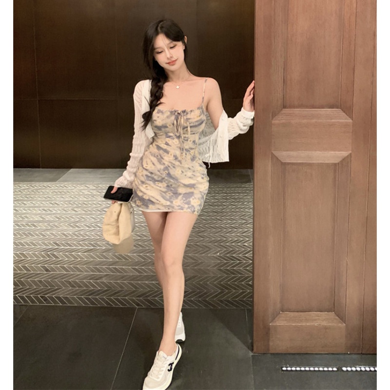 Đầm Hai Dây Dáng Ôm Họa Tiết Hoa Thời Trang Cho Nữ