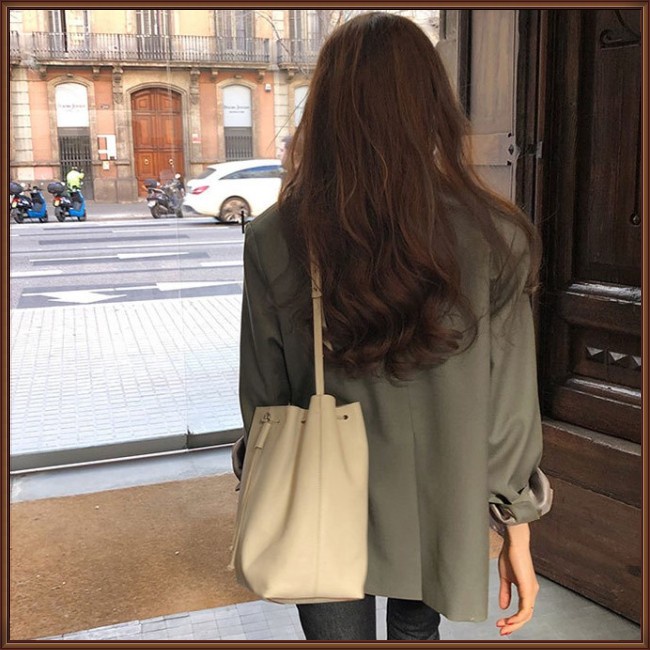 Áo Khoác Vest Tay Dài Dáng Rộng Màu Sắc Đơn Giản Phong Cách Anh Quốc Thời Trang Cho Nữ