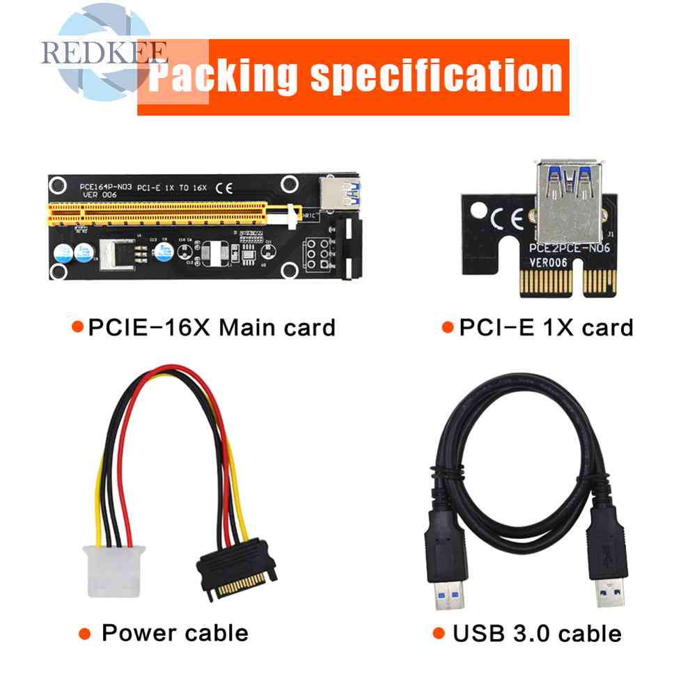 Mạch Giao Tiếp PCIe VER006 PCI Express 1x Sang 16x Adapter 15-Pin Sang 4 Pin Cho Miner