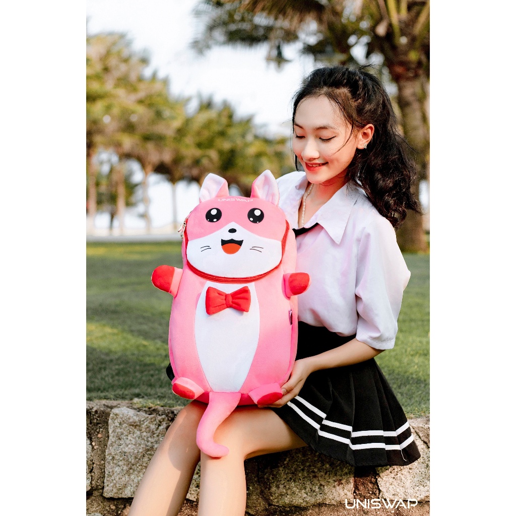 Balo mèo con màu hồng siêu dễ thương đi học đi chơi