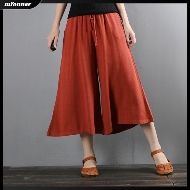 Quần Lửng Ống Rộng Lưng Cao Màu Sắc Thời Trang Cho Nữ