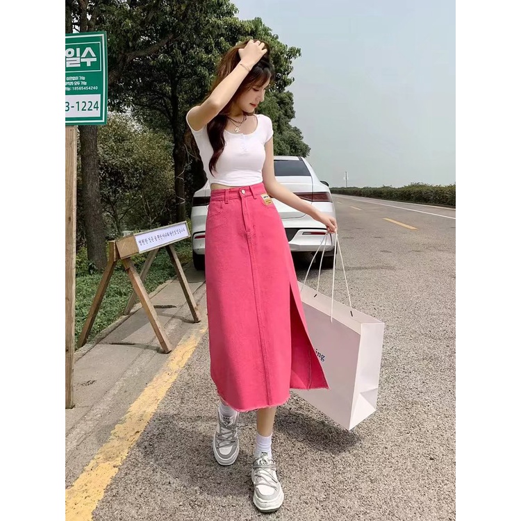 Chân váy jean Chân Váy Dài Chân Váy Xếp Li Dáng Dài váy jean dáng dài cạp cao thanh lịch 2023 New Style AP1916