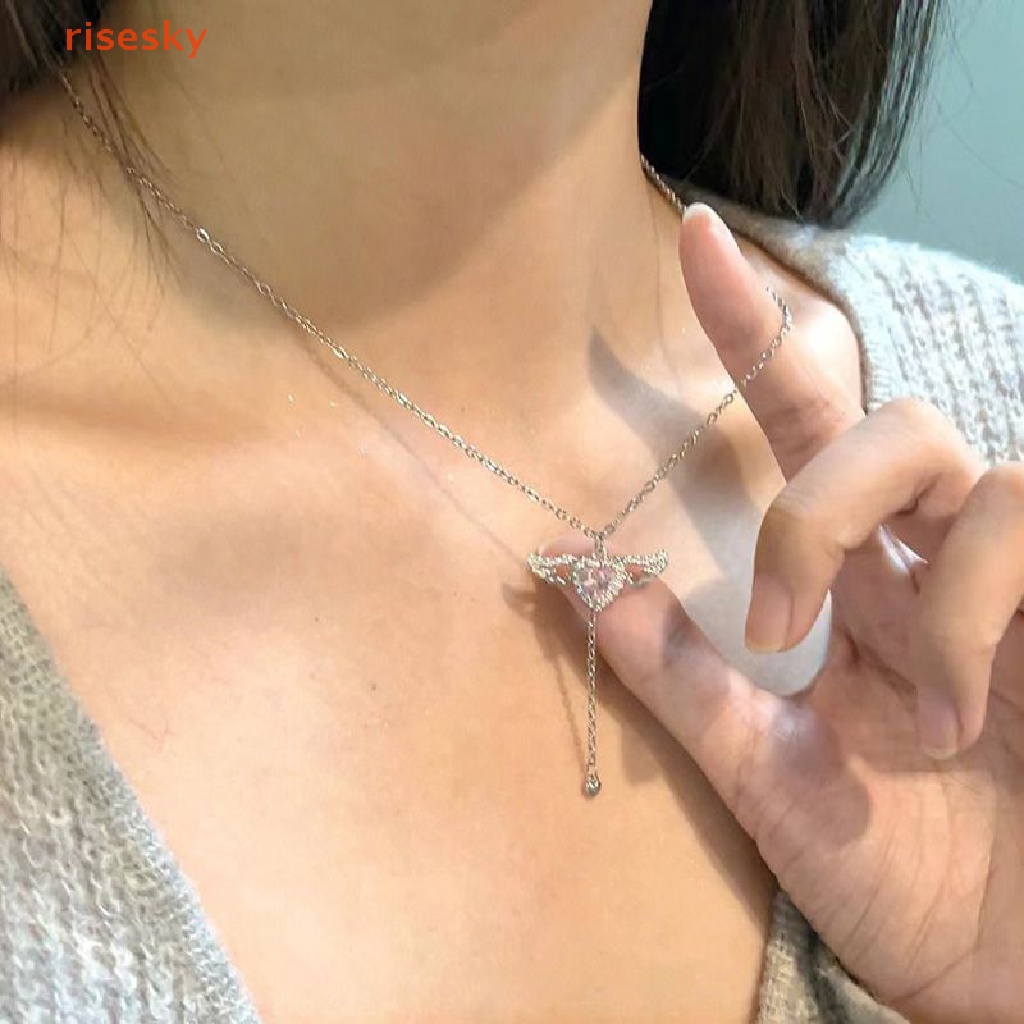 Bộ Vòng cổ + Bông Tai Hình Cánh Thiên Thần Đính Pha Lê Hồng Thời Trang Cho Nữ