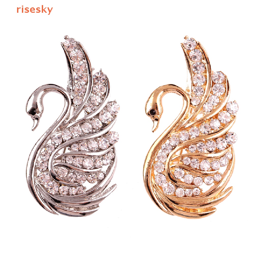 Ghim Cài Áo Hình Thiên Nga Đính Đá Thời Trang