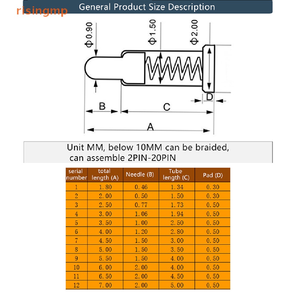 Bộ 10 Pin Nối PCB 2.0 / 3 / 3.5 / 4 / 4.5 / 5 / 5.5 / 6.5 / 7MM
