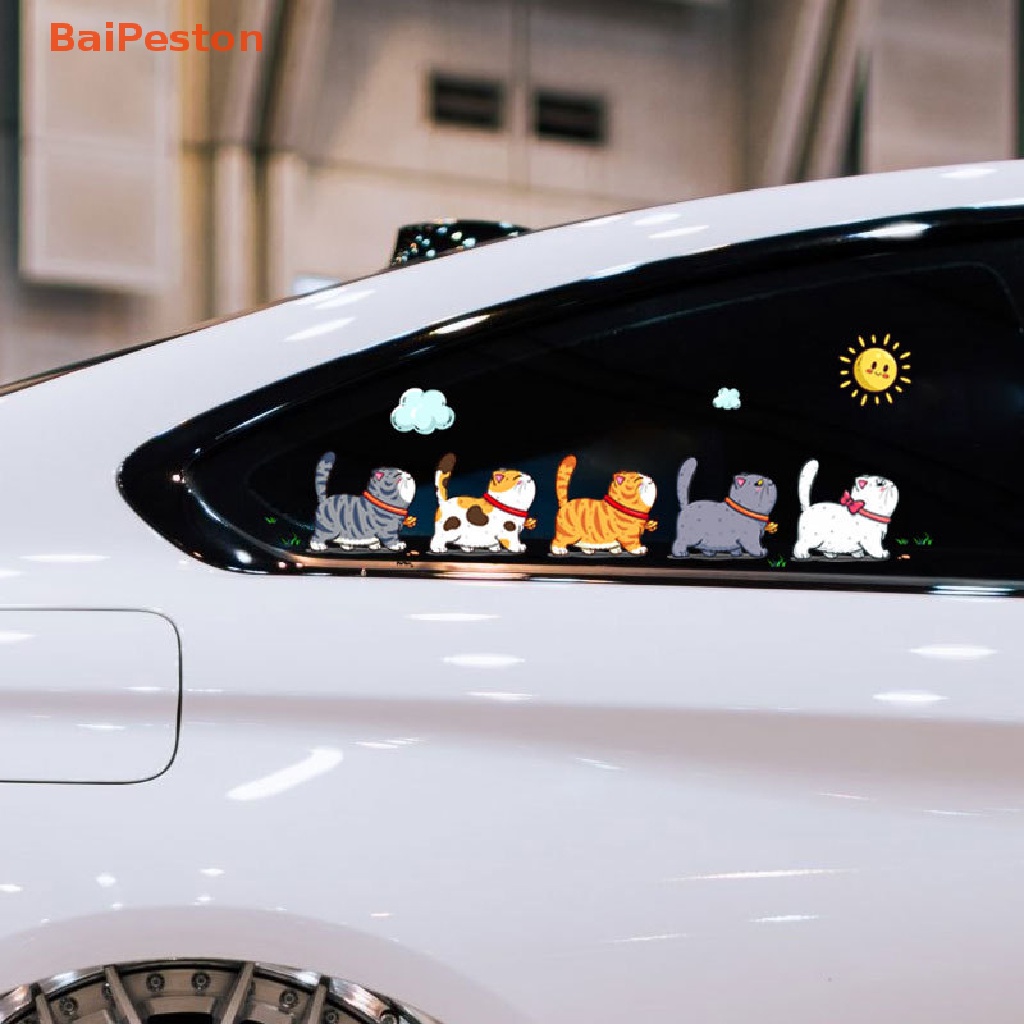 Set 5 Sticker Dán Xe Hơi Hình Mèo Leo Cây Vui Nhộn Chống Thấm Nước