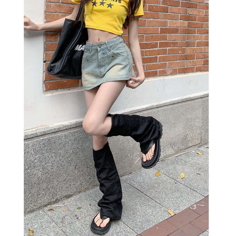 Chân váy jean Màu Sắc Tươi Sáng Phong Cách Retro Dành Cho Nữ