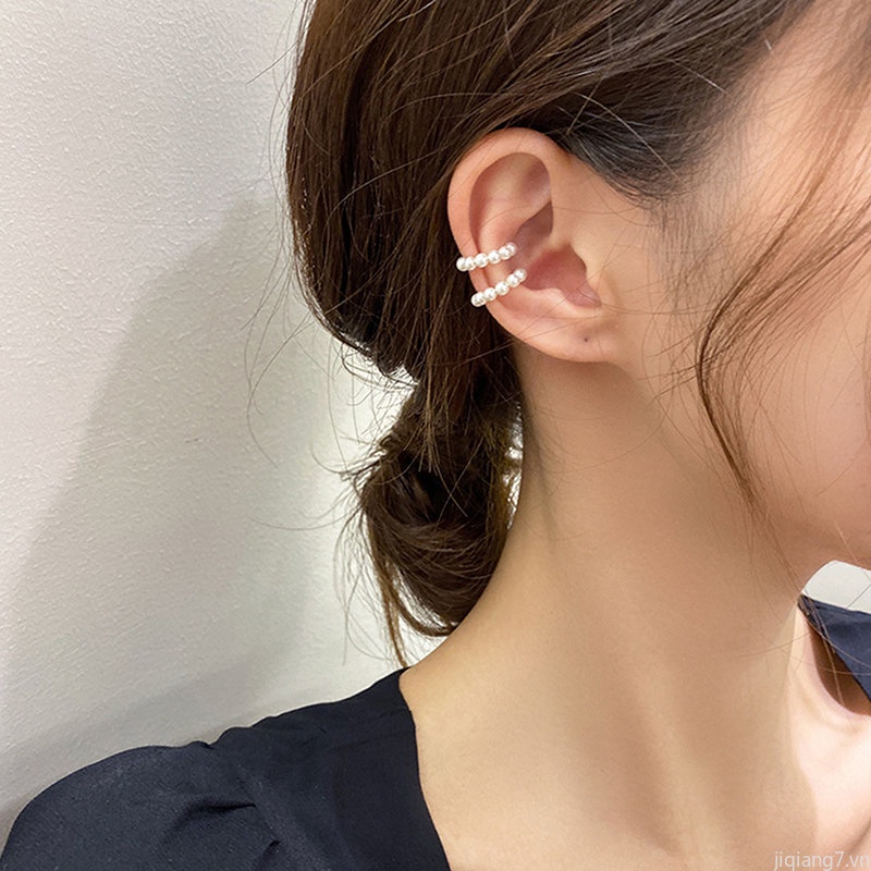 Khuyên Tai Dạng Kẹp Hình Chữ C Đính Ngọc Trai Không Cần Khoan Lỗ Phong Cách Hàn Quốc Tối Giản Cho Nữ