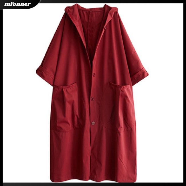 Áo Khoác Dáng Dài Có Mũ Trùm Đầu Gối Màu Sắc Đơn Giản Cho Nữ