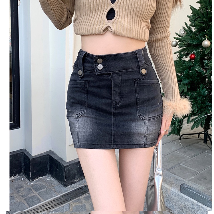 Chân Váy Denim Lưng Cao Thời RENJIANVSHENG Trang Dành Cho Nữ