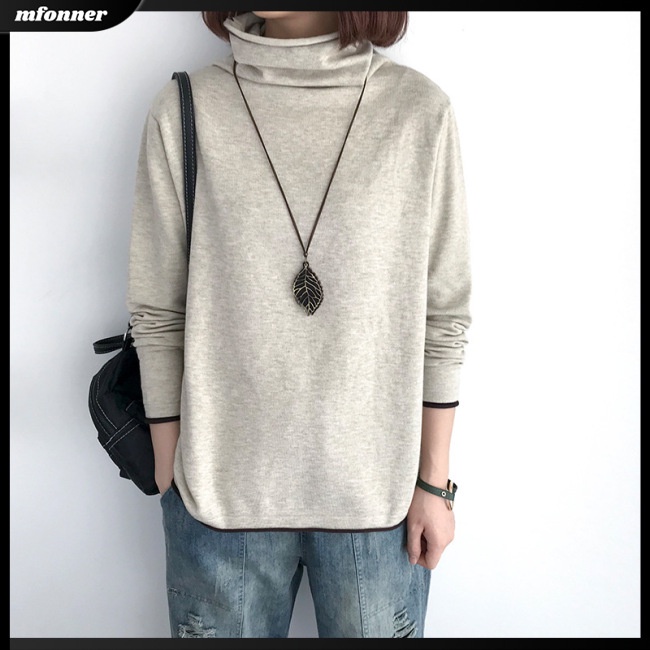 Áo Thun Tay Dài Cổ Lọ Dáng Rộng Ấm Áp Thời Trang Mùa Đông Cho Nữ