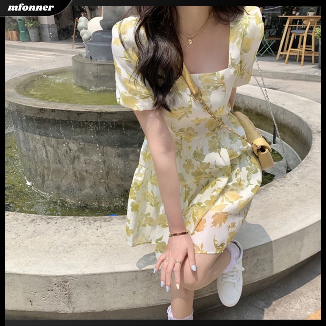 Đầm Chữ A Tay Ngắn Cổ Thuyền Họa Tiết Hoa Phong Cách Pháp Ngọt Ngào Thời Trang Mùa Hè Cho Nữ