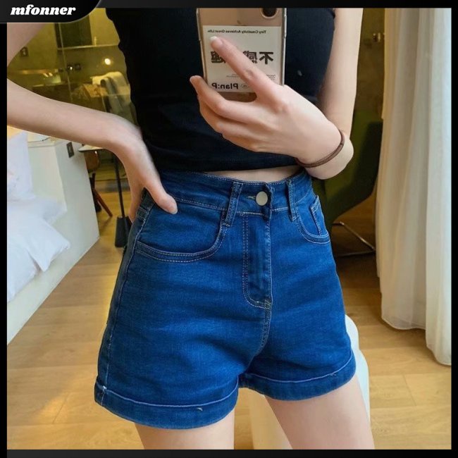 Quần Short Denim Thể Thao Dáng Chữ A Lưng Cao Dáng Rộng 2 Túi Cá Tính Cho Nữ