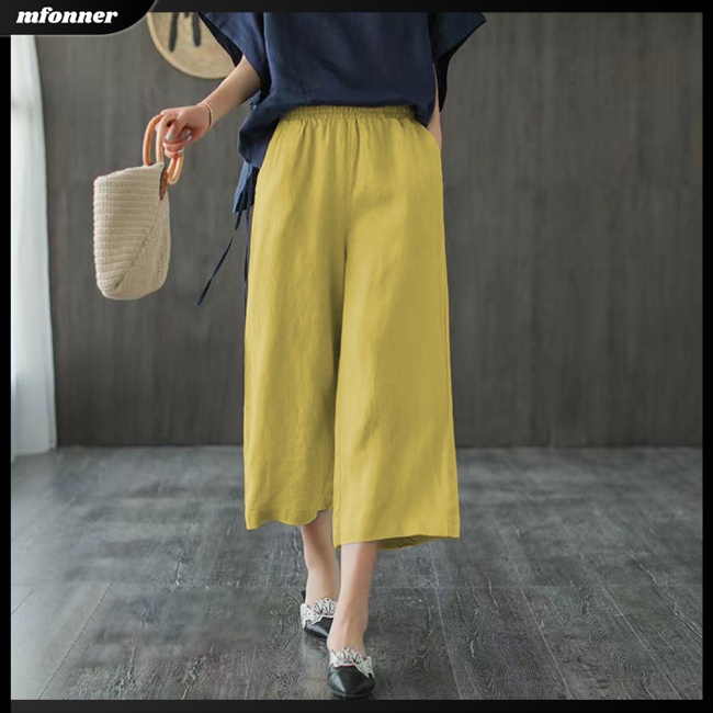 Quần Lửng Ống Rộng Vải Lanh Cotton Thời Trang Mùa Hè Cho Nữ