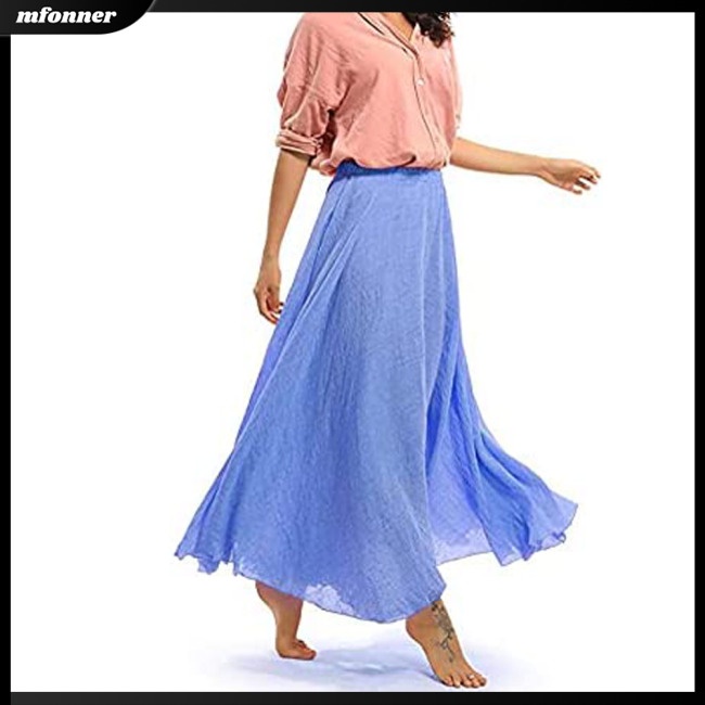 Chân Váy Chữ A Vải Lanh Cotton Lưng Thun Màu Sắc Phong Cách Dân Tộc Cỡ Lớn Cho Nữ