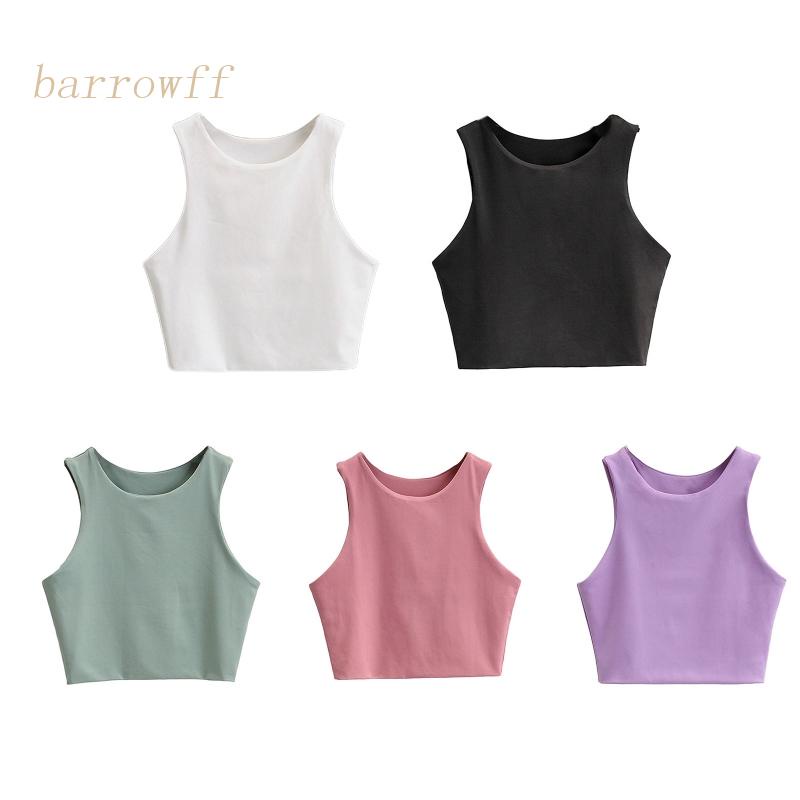 Áo Croptop Sát Nách Cổ Tròn Màu Trơn Thời Trang Tập Yoga / Thể Thao Cho Nữ