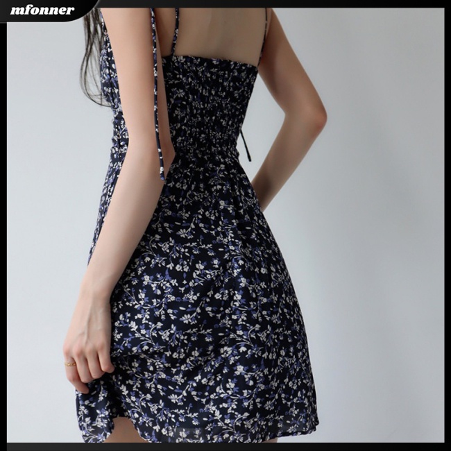 Đầm Hai Dây Cổ Chữ V Eo Cao Dáng Chữ A In Hoa Quyến Rũ Dành Cho Nữ