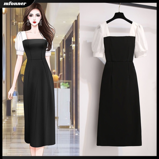 Đầm Midi Tay Ngắn Phồng Cổ Vuông Dáng Ôm Plus Size Cho Nữ