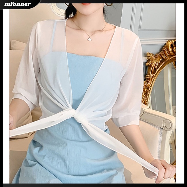 Áo Khoác Cardigan Chiffon Cổ Chữ V Màu Sắc Trơn Dành Cho Nữ