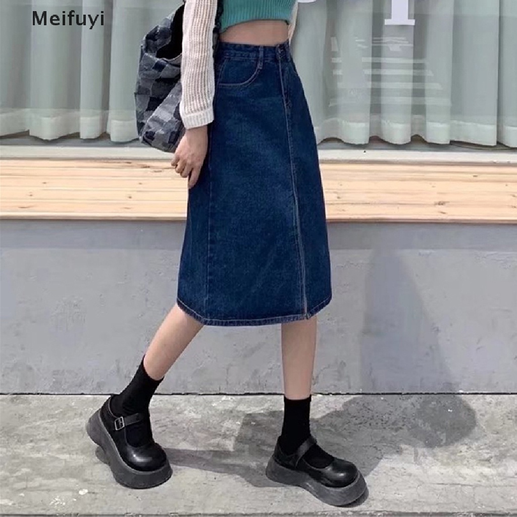 Chân váy jean Chữ A Lưng Cao Phong Cách Vintage