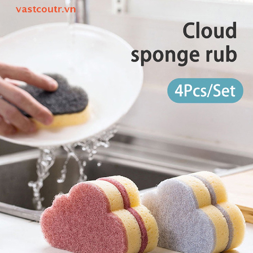 Set 4 Miếng Bọt Biển Rửa Chén Hình Đám Mây Đa Năng Tiện Dụng