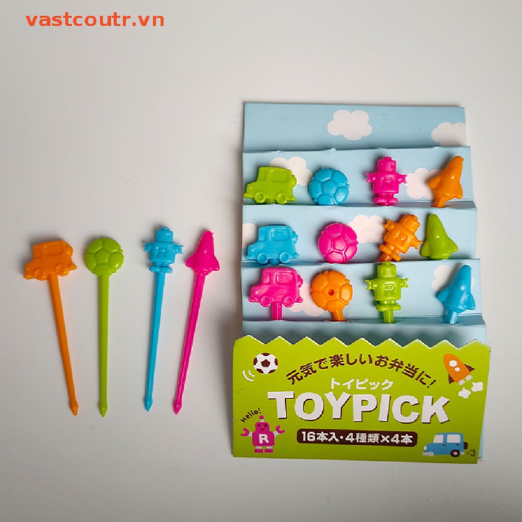 Set 16 Nĩa Ăn Trái Cây Hình Xe Hơi / Máy Bay / Đồ Ăn Tráng Miệng Cho Bé